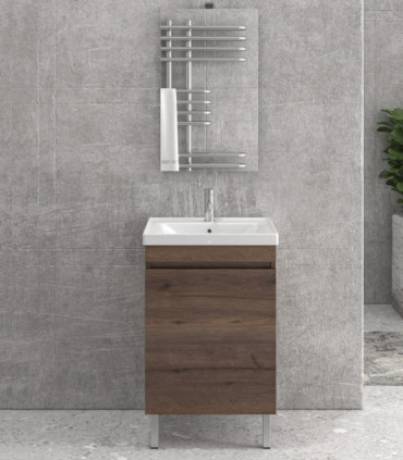 Mobile bagno a terra 55cm con 1 sportello e specchio filo lucido ''New Sava'' brown