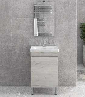 Mobile bagno a terra 55cm con 1 sportello e specchio filo lucido ''New Sava'' ice oak