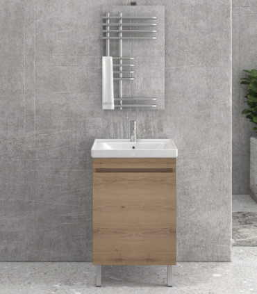 Mobile bagno a terra 55cm con 1 sportello e specchio filo lucido ''New Sava'' elvezia