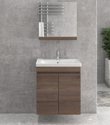 Mobile bagno sospeso 65cm con 2 porte e specchio contenitore ''New Sava'' brown
