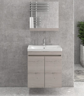 Mobile bagno sospeso 65cm con 2 porte e specchio contenitore ''New Sava'' Ice Oak