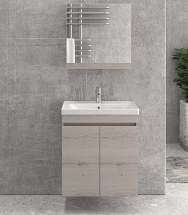 Mobile bagno sospeso 65cm con 2 porte e specchio contenitore ''New Sava'' Ice Oak