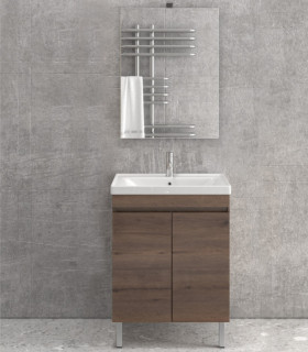 Mobile bagno a terra 65cm con 2 porte e specchio filo lucido ''New Sava'' brown