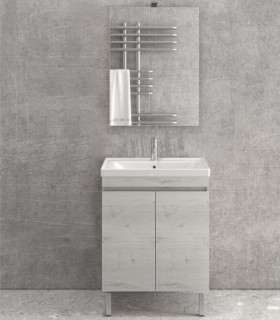 Mobile bagno a terra 65cm con 2 porte e specchio filo lucido ''New Sava'' ice oak