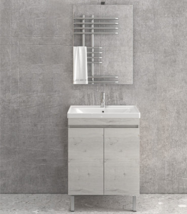 Mobile bagno a terra 65cm con 2 porte e specchio filo lucido ''New Sava'' ice oak