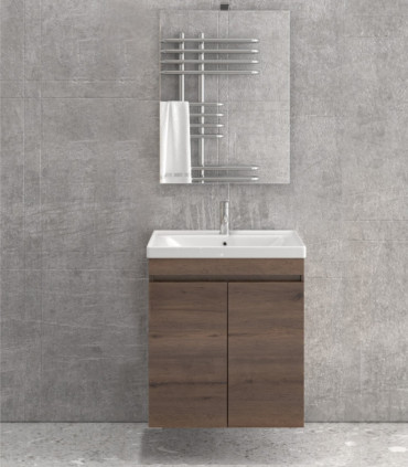 Mobile bagno sospeso 65cm con con sportelli e specchio filo lucido ''New Sava'' brown