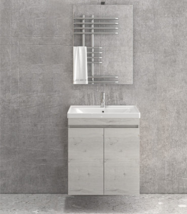 Mobile bagno sospeso 65cm con sportelli e specchio filo lucido ''New Sava'' ice oak