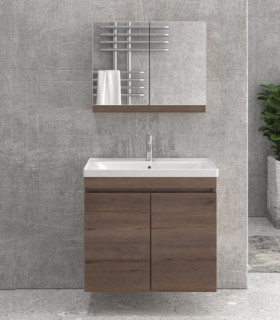 Mobile bagno sospeso 80cm con 2 porte e specchio contenitore ''New Sava'' brown
