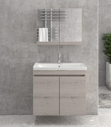 Mobile bagno sospeso 80cm con 2 porte e specchio contenitore ''New Sava'' Ice Oak