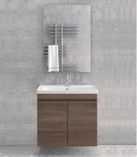 Mobile bagno sospeso 80cm con 2 porte e specchio filo lucido ''New Sava'' brown