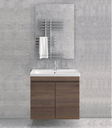 Mobile bagno sospeso 80cm con 2 porte e specchio filo lucido ''New Sava'' brown