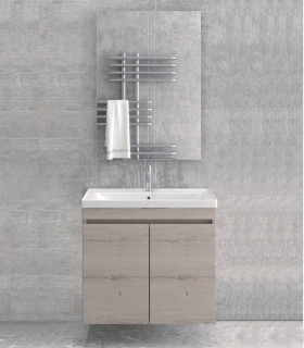 Mobile bagno sospeso 80cm con 2 porte e specchio filo lucido ''New Sava'' ice oak