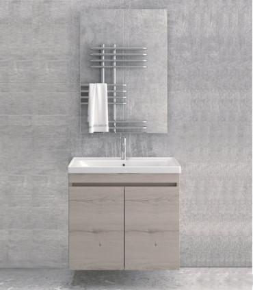 Mobile bagno sospeso 80cm con 2 porte e specchio filo lucido ''New Sava'' ice oak