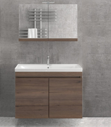 Mobile bagno sospeso 100cm con specchio contenitore a 2 porte ''New Sava'' brown