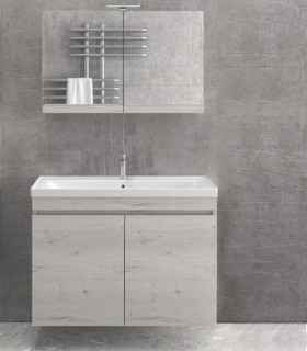 Mobile bagno sospeso 100cm con specchio contenitore a 2 porte ''New Sava'' Ice oak