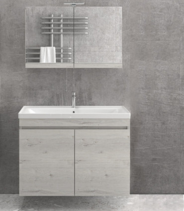 Mobile bagno sospeso 100cm con specchio contenitore a 2 porte ''New Sava'' Ice oak