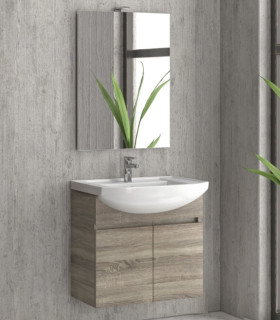Mobile bagno sospeso 65cm con 2 porte e specchio filo lucido ''New Bianna'' ice oak