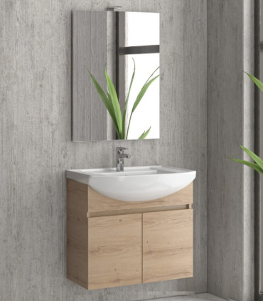 Mobile bagno sospeso 65cm con 2 porte e specchio filo lucido ''New Bianna'' elvezia
