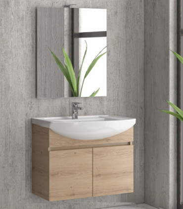 Mobile bagno sospeso 80cm con 2 porte e specchio filo lucido ''New Bianna'' colore Elvezia