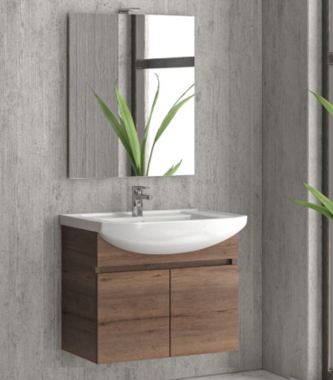 Mobile bagno sospeso 80cm con 2 porte e specchio filo lucido ''New Bianna'' colore Brown