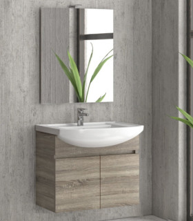 Mobile bagno sospeso 80cm con 2 porte e specchio filo lucido ''New Bianna'' colore Ice Oak