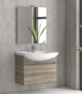 Mobile bagno sospeso 80cm con cassetto con chiusura ammortizzata, specchio filo lucido ''New Bianna'' colore Ice oak