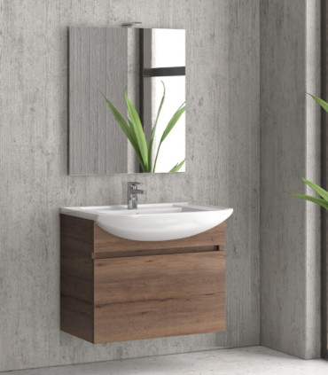 Mobile bagno sospeso 80cm con cassetto con chiusura ammortizzata, specchio filo lucido ''New Bianna'' colore Brown