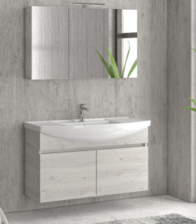 Mobile bagno sospeso 100cm con 2 porte e specchio contenitore ''New Bianna'' colore Ice Oak