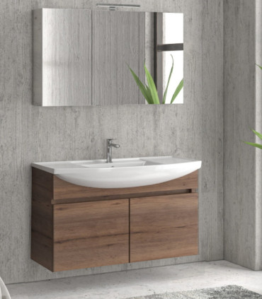 Mobile bagno sospeso 100cm con 2 porte e specchio contenitore ''New Bianna'' colore Brown