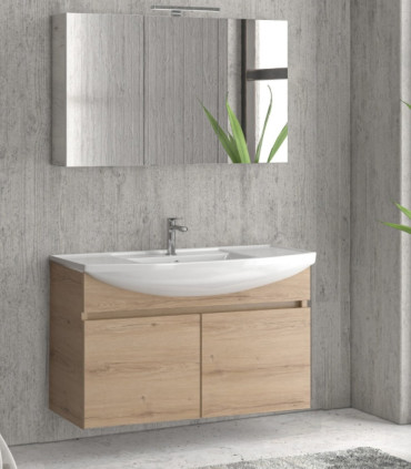 Mobile bagno sospeso 100cm con 2 porte e specchio contenitore ''New Bianna'' colore Elvezia