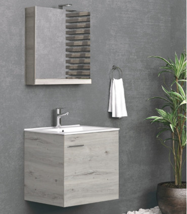 Mobile bagno sospeso 60 cm con specchio contenitore ''New Bitola'' colore Ice Oak