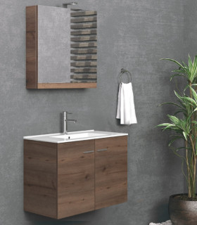 Mobile bagno sospeso 75cm con 2 ante e specchio contenitore ''New Bitola'' colore Brown