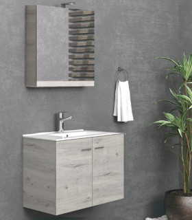 Mobile bagno sospeso 75cm con 2 ante e specchio contenitore ''New Bitola'' colore Ice Oak