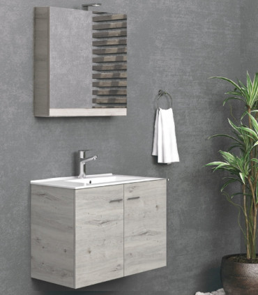 Mobile bagno sospeso 75cm con 2 ante e specchio contenitore ''New Bitola'' colore Ice Oak