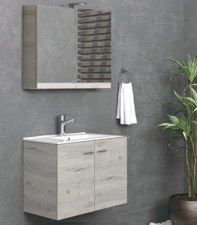 Mobile bagno sospeso 90cm con specchio contenitore ''New Bitola'' colore Ice Oak