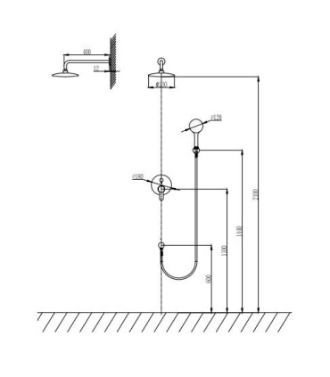 SET KIT DOCCIA NERO OPACO KARAG RUBINETTERIA "IOS" BRACCIO SOFFIONE DOCCETTA CORDINA MISCELATORE INCASSO 2 VIE - 1