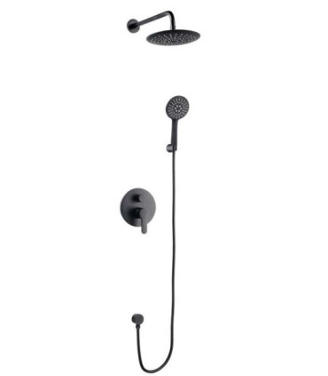SET KIT DOCCIA NERO OPACO KARAG RUBINETTERIA "IOS" BRACCIO SOFFIONE TONDO DOCCETTA CORDINA MISCELATORE INCASSO 2 VIE - 2