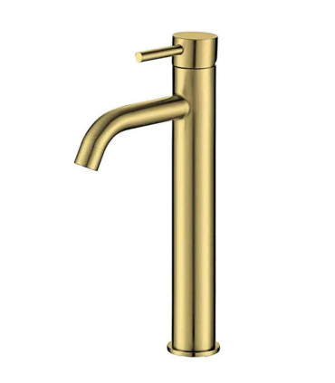Rubinetto miscelatore lavabo alto in acciaio inox, linee tonde finitura Oro Spazzolato ''Artemis oro''