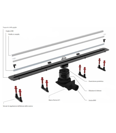 GRIGLIA CANALE 45 CM DI SCARICO A PAVIMENTO DOCCIA "CONFLUO PREMIUM SLIM LINE" SISTEMA DI DRENAGGIO IN ACCIAIO INOX E PP - 2