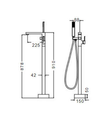 rubinetto miscelatore lavabo quadro centro stanza freestanding posizionamento libero scheda tecnica