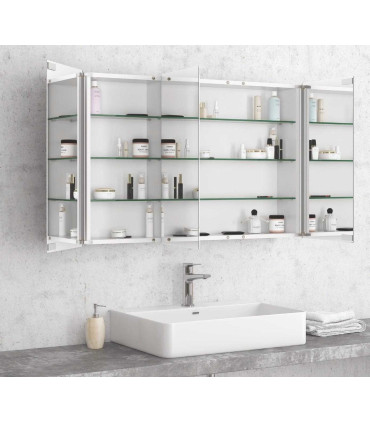 SPECCHIO BAGNO RETTANGOLARE CONTENITORE TRE ANTE STRUTTURA ALLUMINIO 1200 mm X 600 mm X 145 mm " ECONOMY1200" - 2
