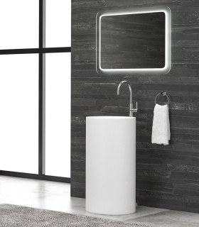 Lavabo bagno freestanding a colonna tondo bianco opaco da terra installazione centro stanza Milos in solidsurface ap shop online