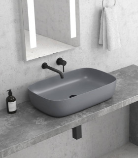 Lavabo bacinella bagno 60x40 da appoggio in solidsurface Grigio Opaco matt per mensoloni bagno
