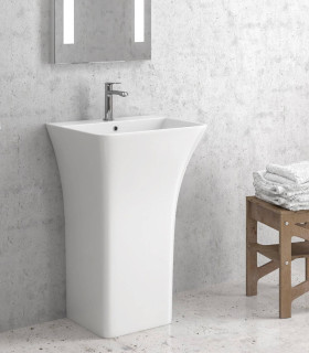 Lavabo a colonna freestanding da terra centro stanza " ALIN " in ceramica bianca lucida - 1