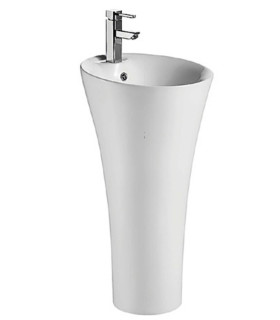 Lavabo a colonna freestanding da terra centro stanza con foro rubinetto scarico parete in ceramica bianco lucido ap shop online