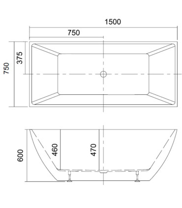 VASCA DA BAGNO 150 CM CENTRO STANZA MODERNA IN ACRILICO POSIZIONAMENTO LIBERO FREESTANDING "KERES150" - 2