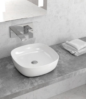 Lavabo bacinella bagno rettangolare 37,5x37,5x12 cm quadro da appoggio in ceramica Bianco lucido per mensoloni bagno "LT2184" - 