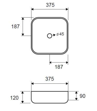 Lavabo bacinella bagno rettangolare 37,5x37,5x12 cm quadro da appoggio in ceramica Bianco lucido per mensoloni bagno "LT2184" - 