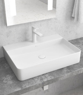Lavabo bacinella bagno 50x42 rettangolare da appoggio con foro rubinetto in solidsurface Bianco Opaco matt per mensoloni bagno