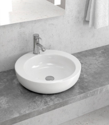 Lavabo bacinella bagno 46x46x14 cm tondo da appoggio in ceramica Bianco lucido per mensoloni bagno